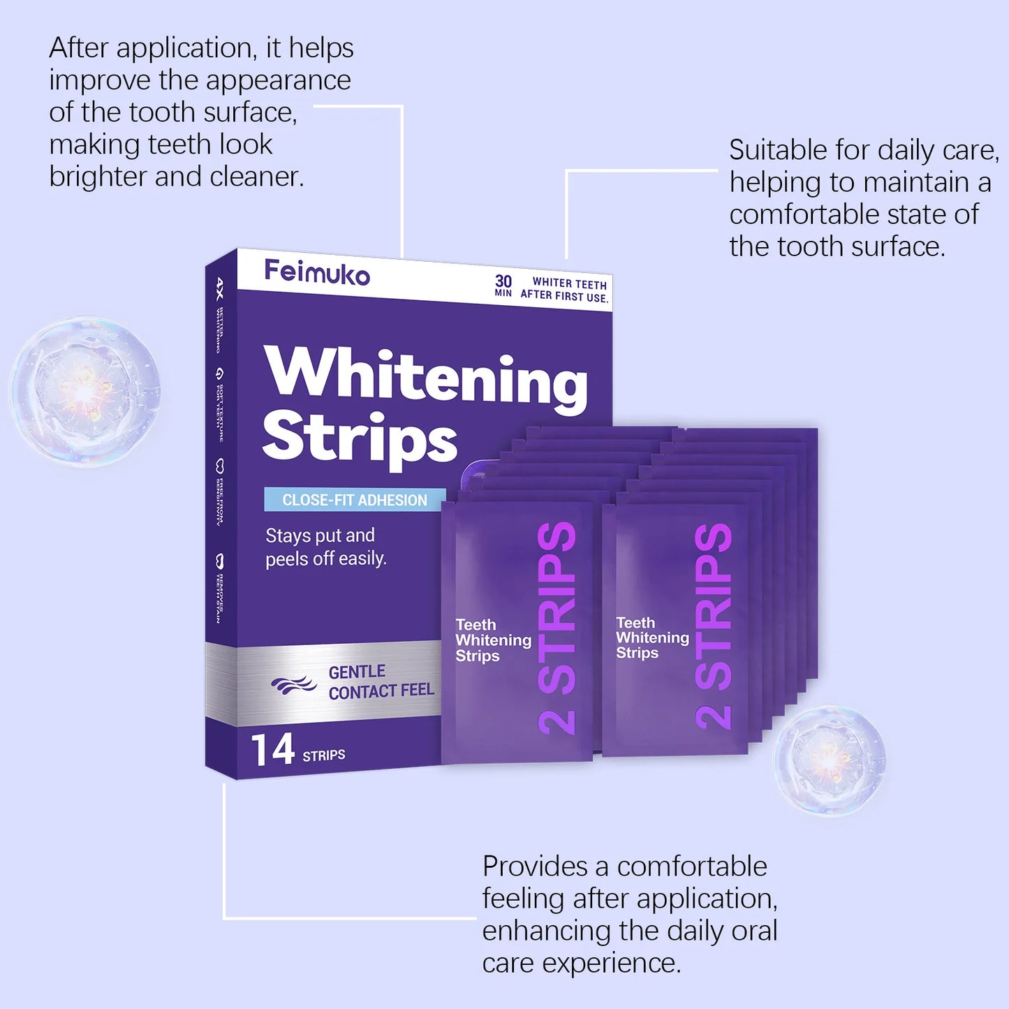 Transform Your Smile with 70/42/14 Purple Tooth Whitening Strips - Ideal for Sensitive Teeth and Effective Dental Yellowing Removal